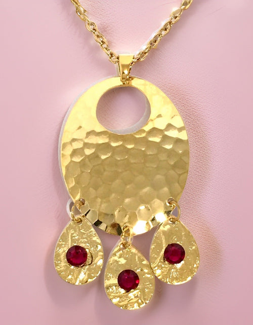 Load image into Gallery viewer, Hammered Ruby Chandelier Necklace by The Urban Charm
