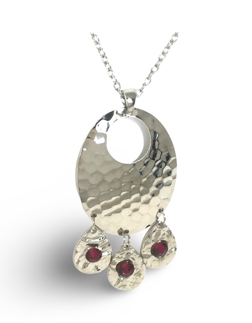 Load image into Gallery viewer, Hammered Ruby Chandelier Necklace by The Urban Charm
