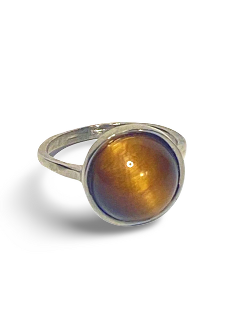 Load image into Gallery viewer, Tiger’s Eye Gemstone Round Ring by The Urban Charm
