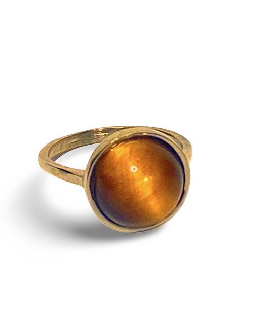 Load image into Gallery viewer, Tiger’s Eye Gemstone Round Ring by The Urban Charm
