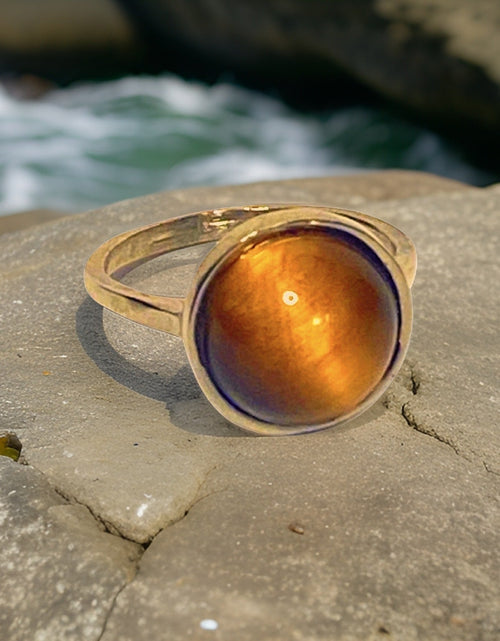Load image into Gallery viewer, Tiger’s Eye Gemstone Round Ring by The Urban Charm
