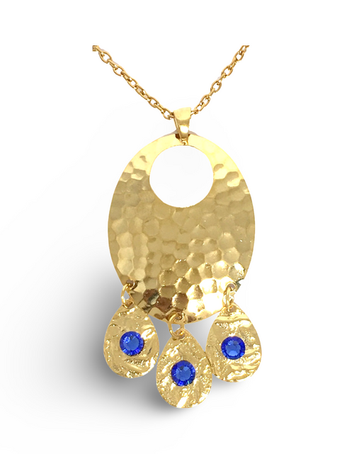 Load image into Gallery viewer, Hammered Sapphire Chandelier Necklace by The Urban Charm
