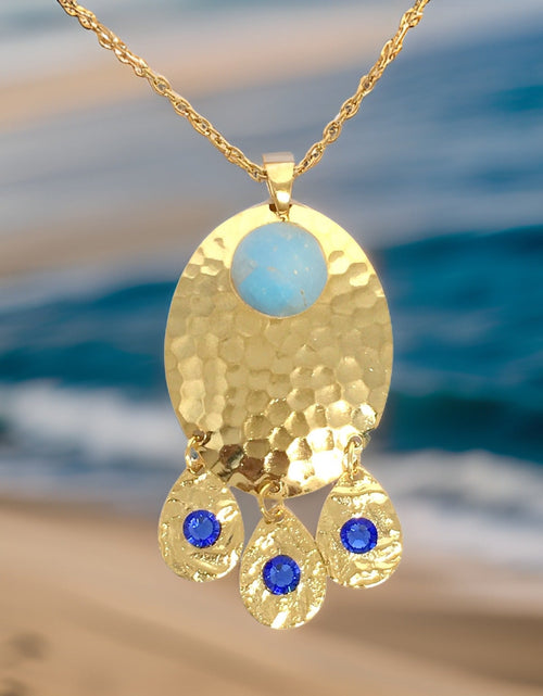 Load image into Gallery viewer, Hammered Sapphire Chandelier Necklace by The Urban Charm
