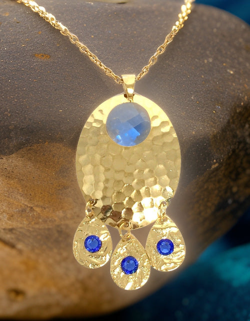 Load image into Gallery viewer, Hammered Sapphire Chandelier Necklace by The Urban Charm
