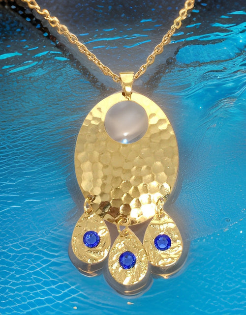 Load image into Gallery viewer, Hammered Sapphire Chandelier Necklace by The Urban Charm
