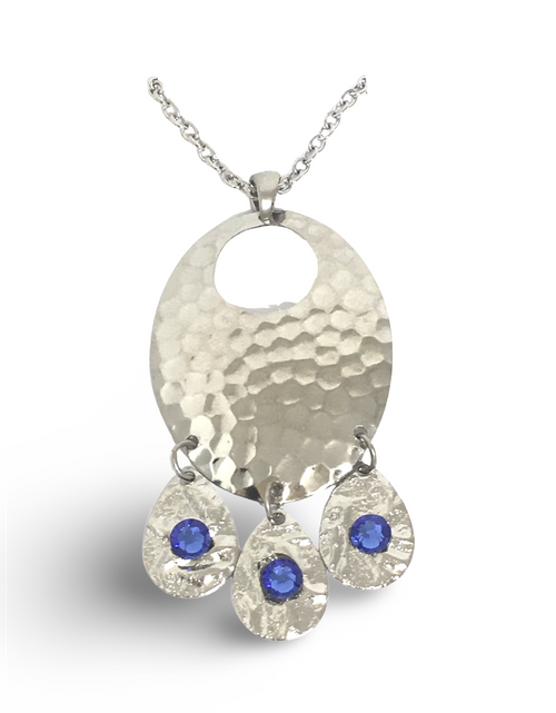 Load image into Gallery viewer, Hammered Sapphire Chandelier Necklace by The Urban Charm
