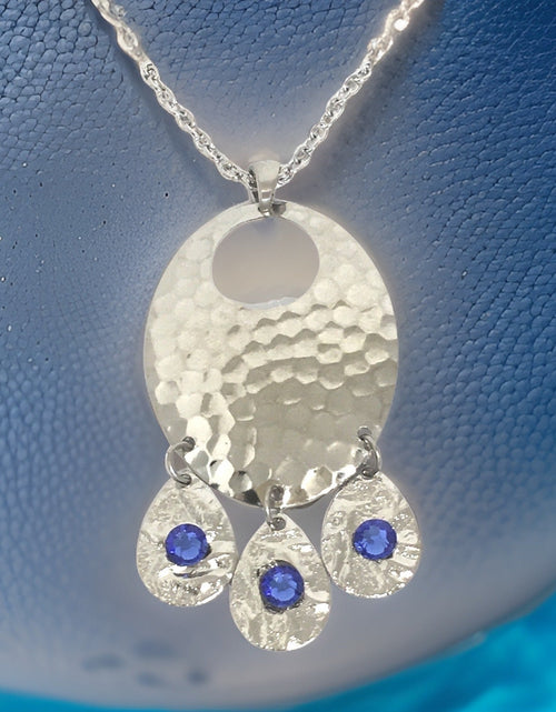 Load image into Gallery viewer, Hammered Sapphire Chandelier Necklace by The Urban Charm
