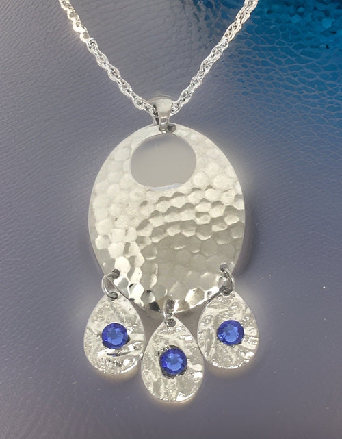Load image into Gallery viewer, Hammered Sapphire Chandelier Necklace by The Urban Charm
