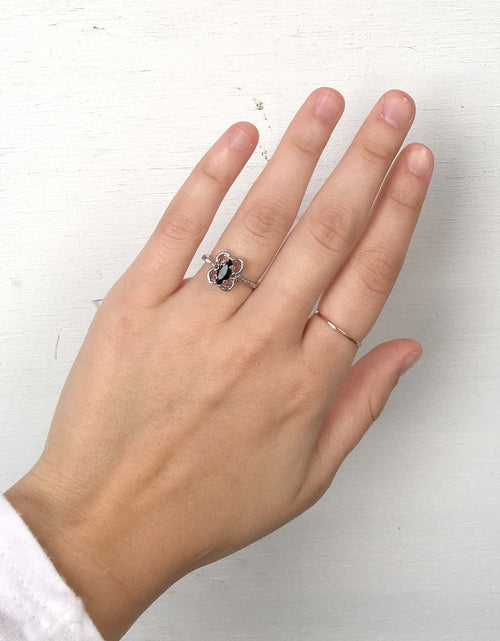 Load image into Gallery viewer, Vintage Jewelry Marquise Cut Jet Black Crystal Cocktail Ring in 18k White Gold Electroplate by PVD Vintage Jewelry
