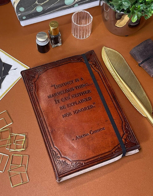 Load image into Gallery viewer, Instinct Is A Marvelous Thing Agatha Christie Quote Leather Journal - 7x5 by Soothi
