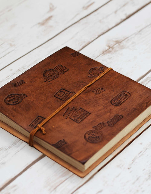 Load image into Gallery viewer, Wanderlust 7x7 Artist Handmade Leather Journal by Soothi
