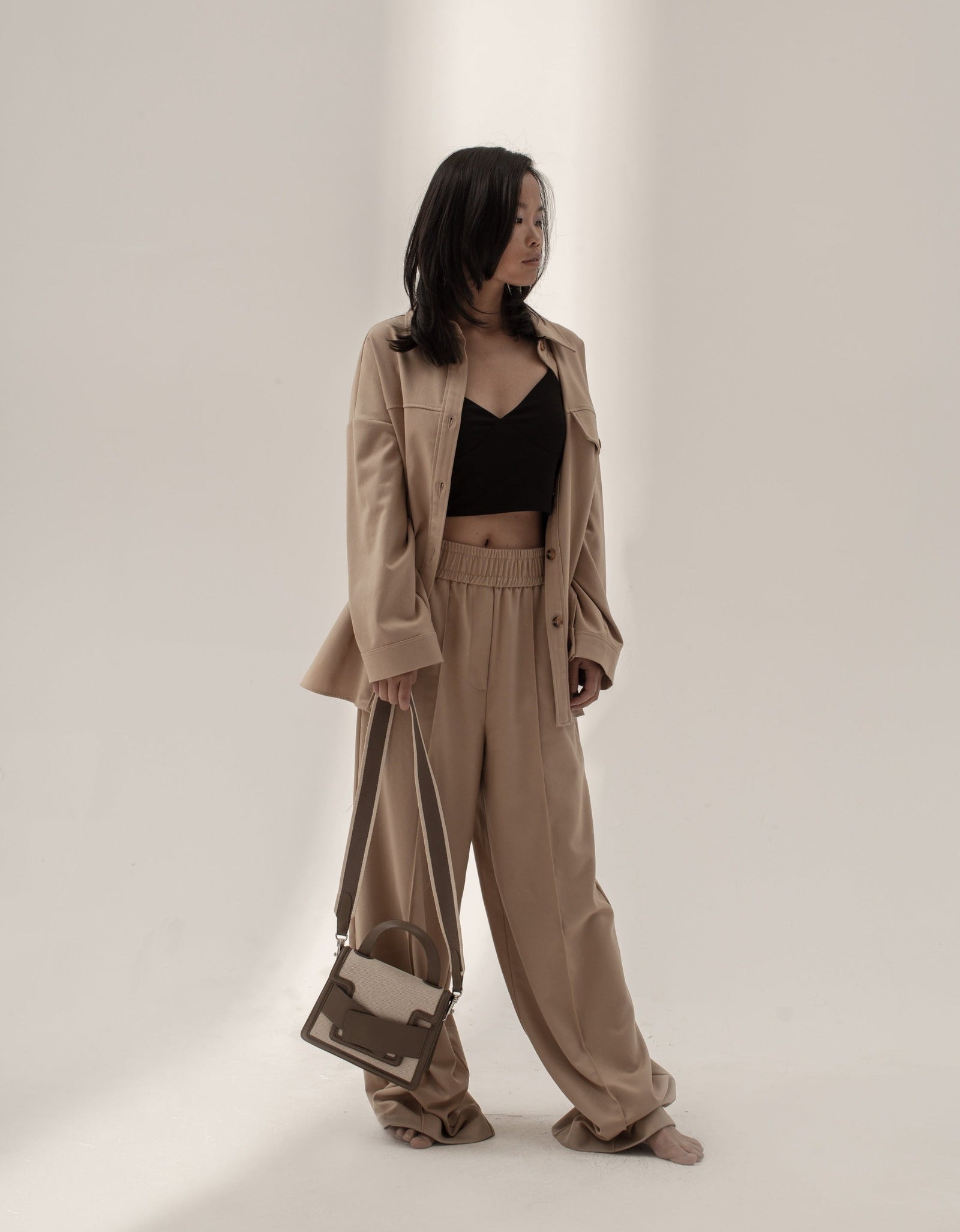 Evelyn Bag in Canvas and Genuine Leather, Gray by Bob Oré
