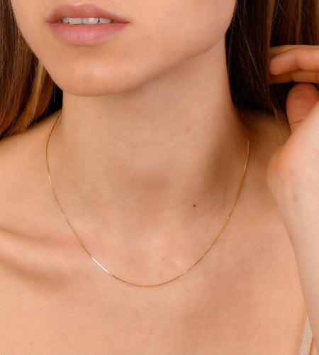 10K Yellow Gold Box Chain Necklace, Italian Made 10K Gold Spring Ring Clasp by Donatello Gian