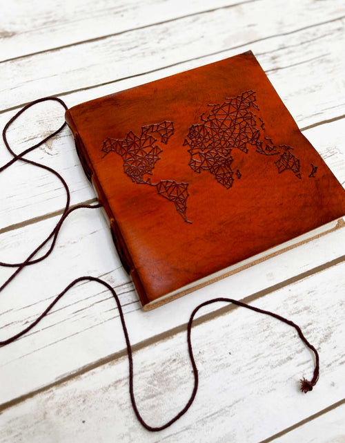 Load image into Gallery viewer, World Map 7x7 Artist Handmade Leather Journal by Soothi
