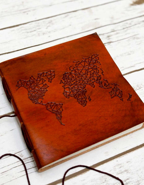 Load image into Gallery viewer, World Map 7x7 Artist Handmade Leather Journal by Soothi
