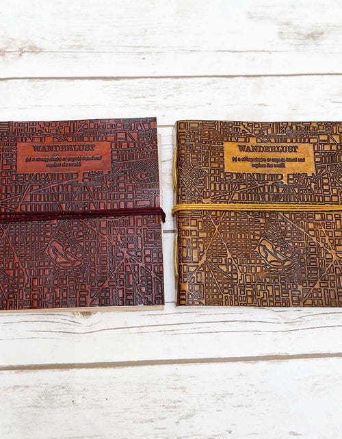 Load image into Gallery viewer, Wanderlust 7x7 Artist Handmade Leather Journal by Soothi
