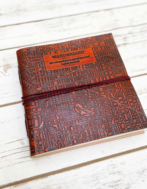 Load image into Gallery viewer, Wanderlust 7x7 Artist Handmade Leather Journal by Soothi
