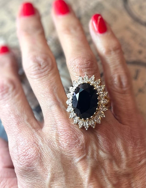 Load image into Gallery viewer, Vintage Amethyst and Clear Austrian Crystal Cocktail Ring 18k Yellow Gold Electroplated Made in USA by PVD Vintage Jewelry
