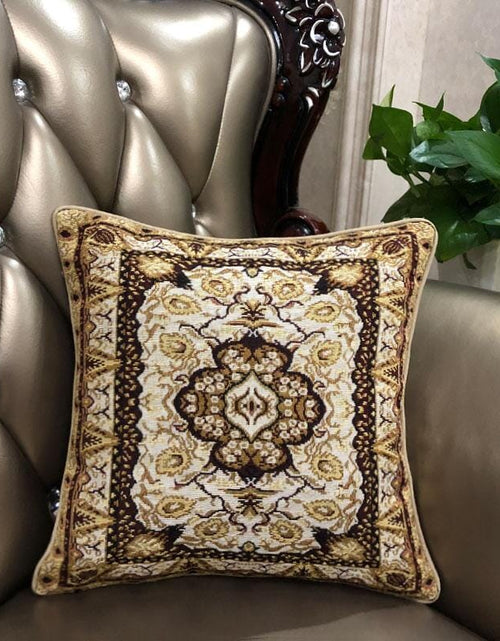 Load image into Gallery viewer, DaDa Bedding Elegant Golden Persian Style Rug Floral Tapestry Throw Pillow Covers 16" x 16" by DaDa Bedding Collection
