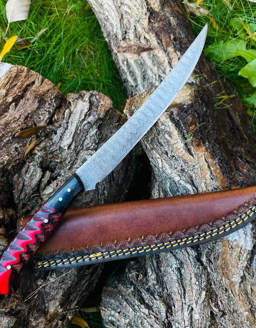 Load image into Gallery viewer, Damascus Steel Custom Flay Knife with Craved Grips TK-051 by Titan International Knives
