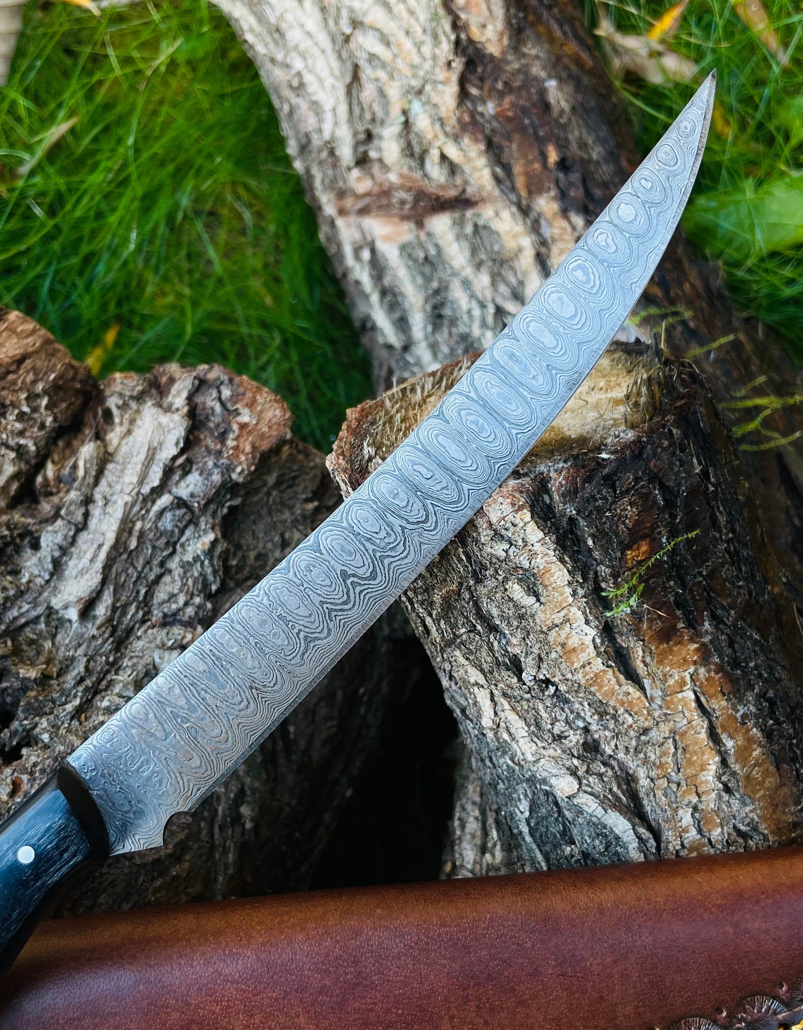Damascus Steel Custom Flay Knife with Craved Grips TK-051 by Titan International Knives