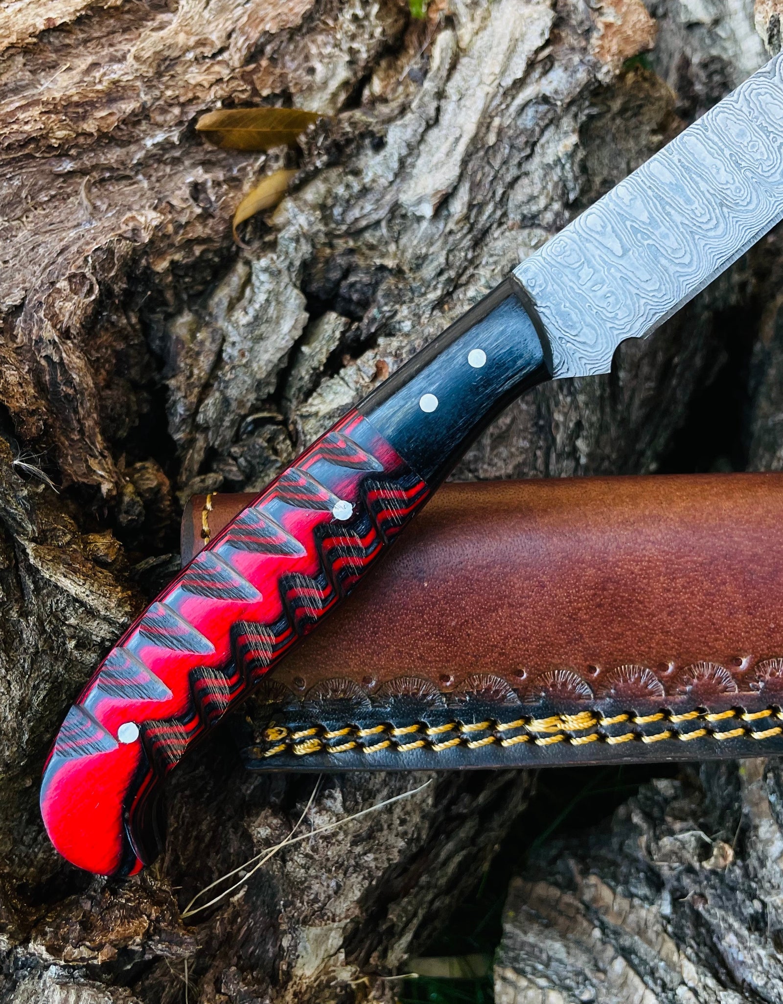 Damascus Steel Custom Flay Knife with Craved Grips TK-051 by Titan International Knives