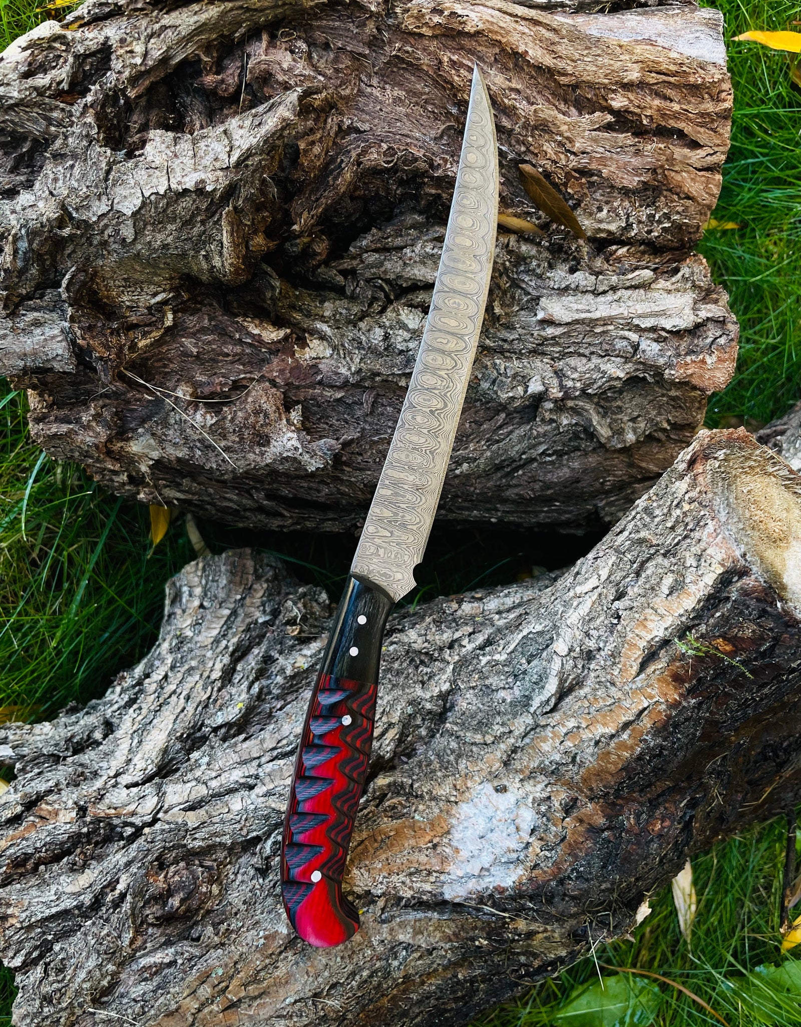 Damascus Steel Custom Flay Knife with Craved Grips TK-051 by Titan International Knives