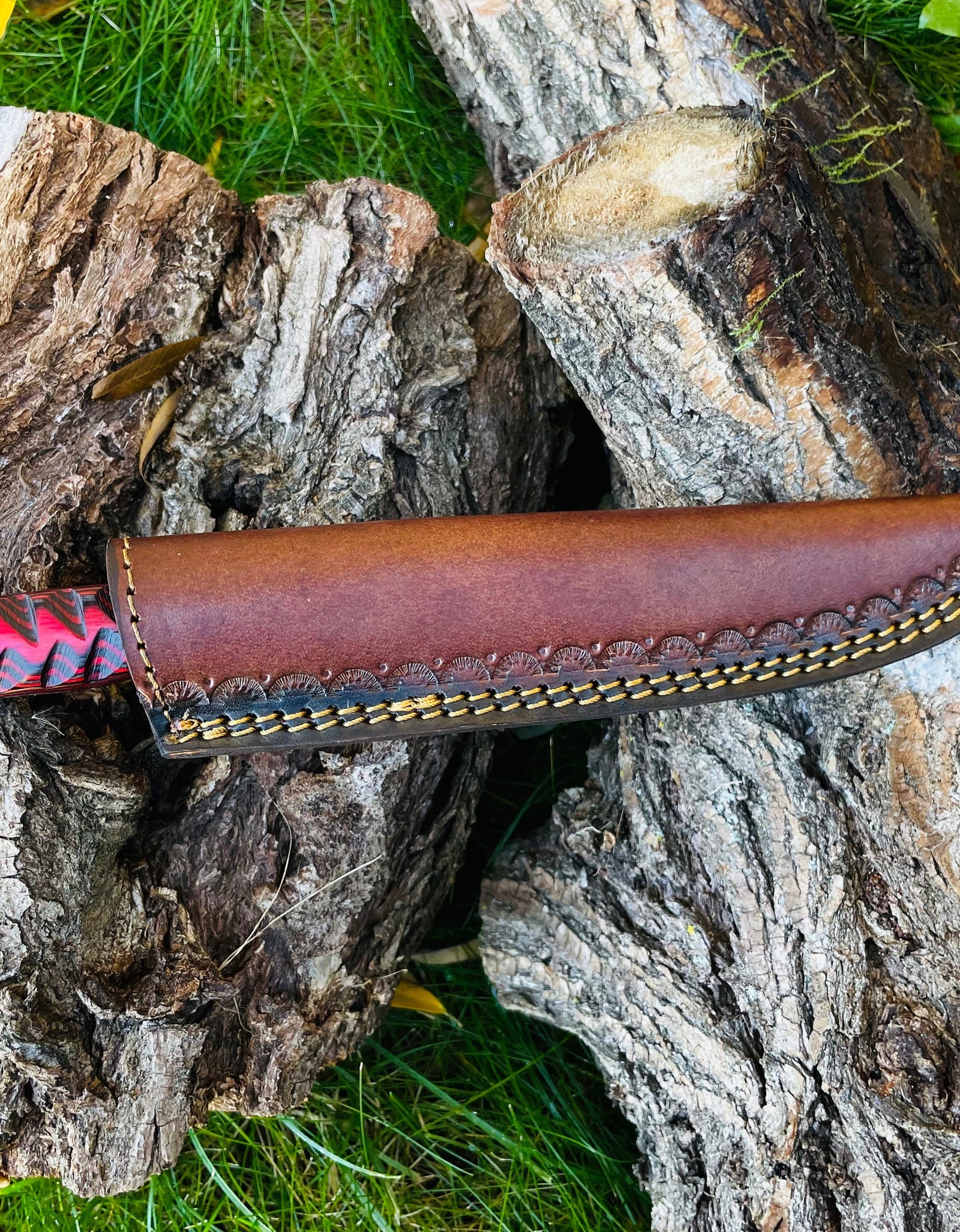 Damascus Steel Custom Flay Knife with Craved Grips TK-051 by Titan International Knives