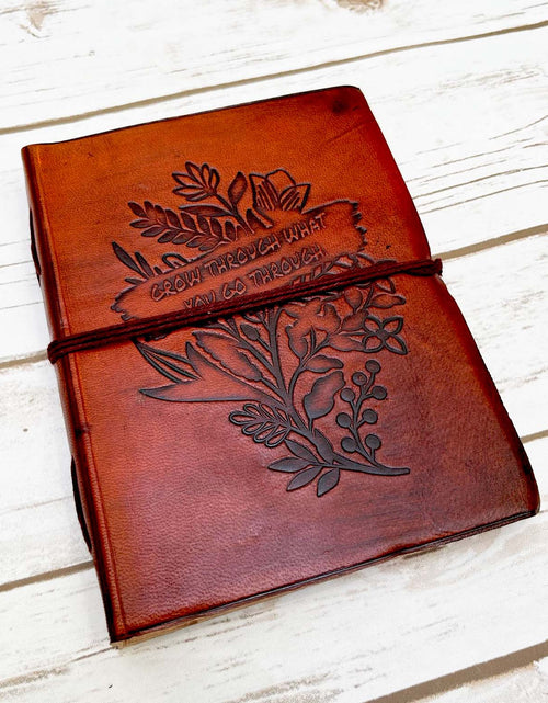 Load image into Gallery viewer, Grow Through Quote Leather Journal - 8x6 Size by Soothi
