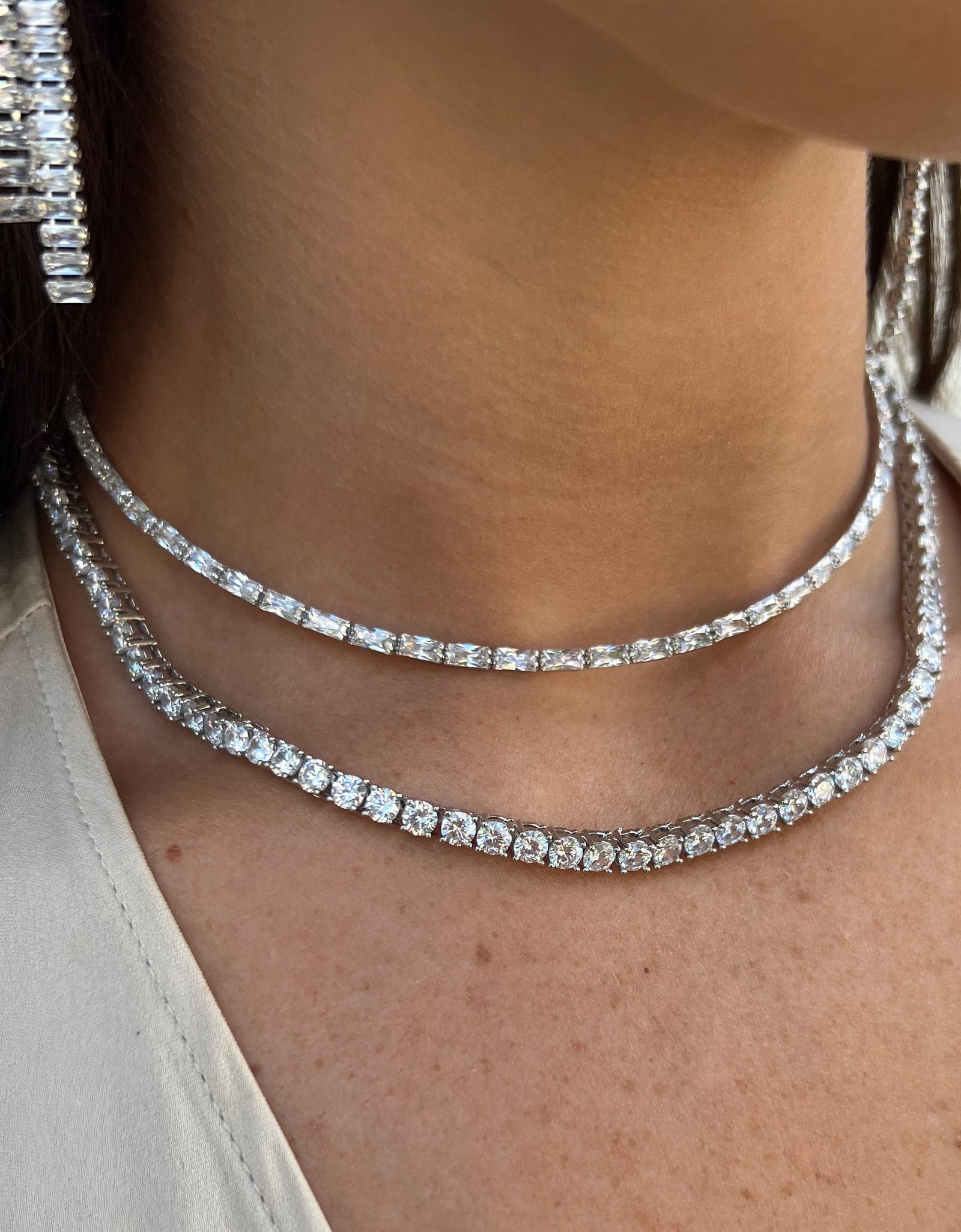 Baguette Choker Necklace WG by Jennifer Miller Jewelry