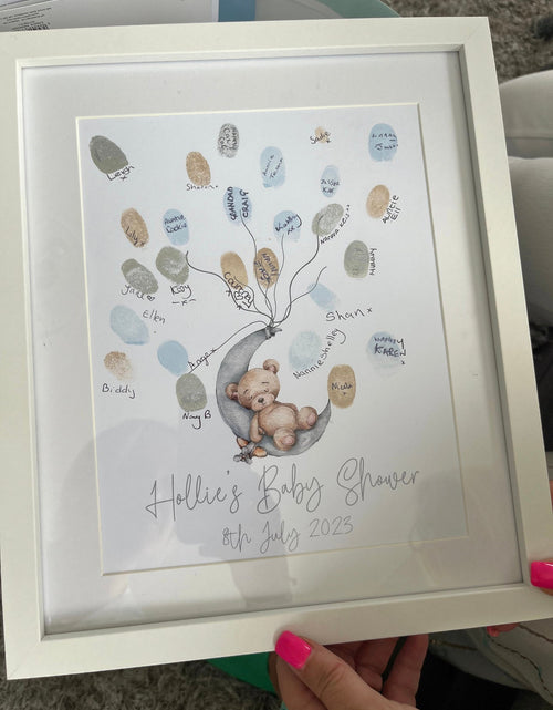 Load image into Gallery viewer, Baby Boy Girl Any Colour Wording Bear Baby Shower Finger Print Decor Print by WinsterCreations™ Official Store
