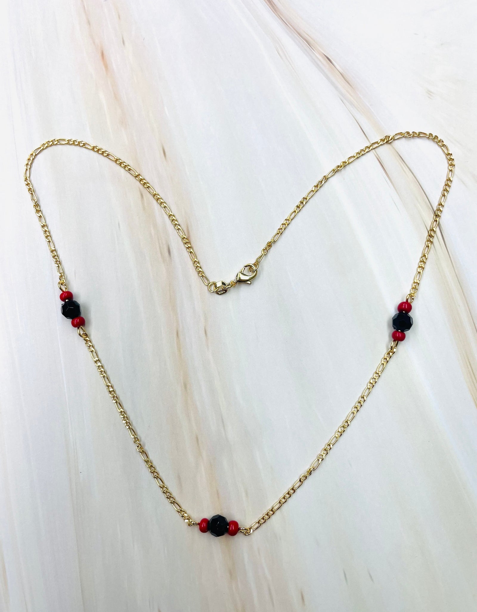 RMZ GOLD NYC 18K Gold Cute Azabache Figaro Chain Necklace