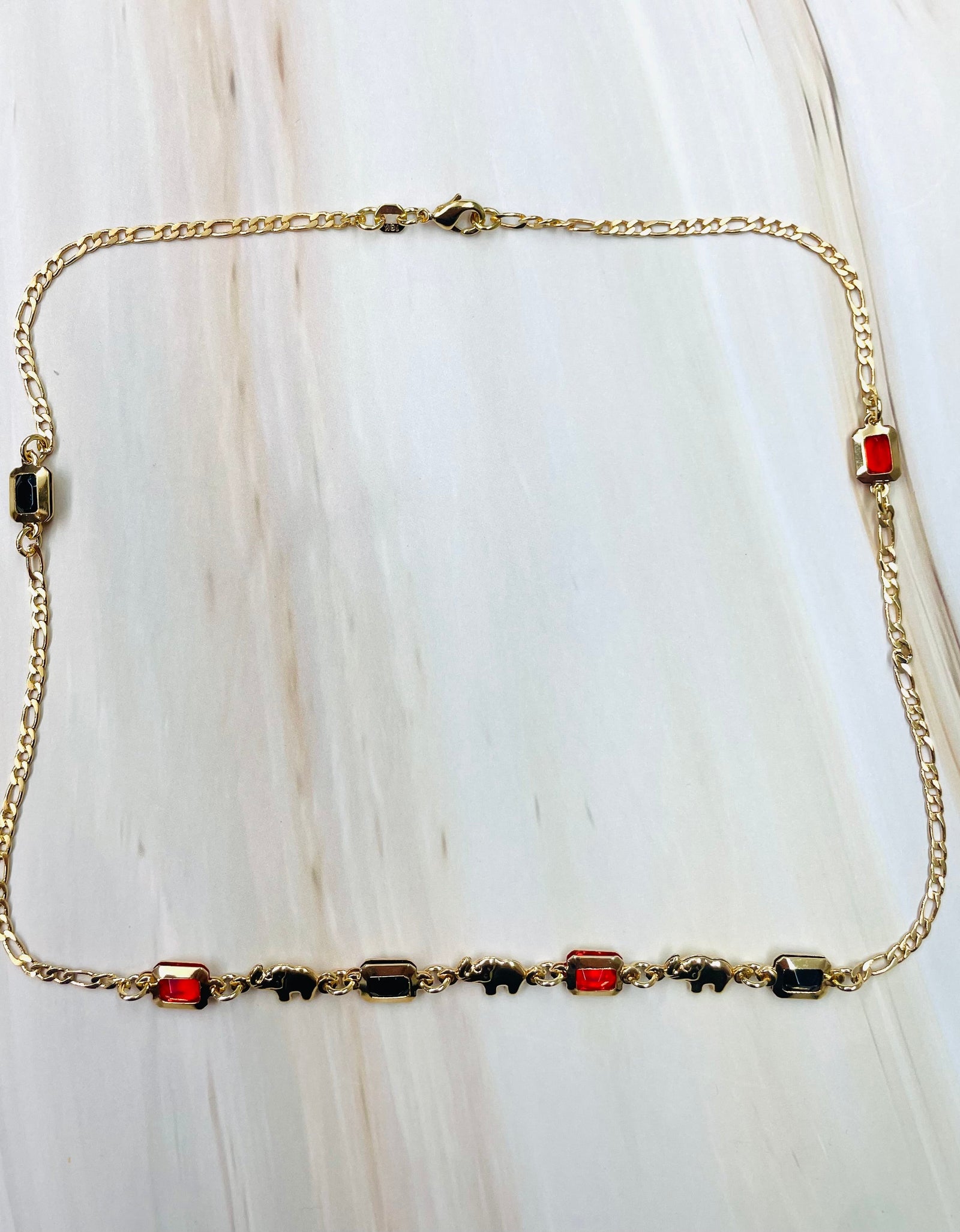 RMZ GOLD NYC 18K Gold Cute Elephant Azabache Figaro Chain Necklace