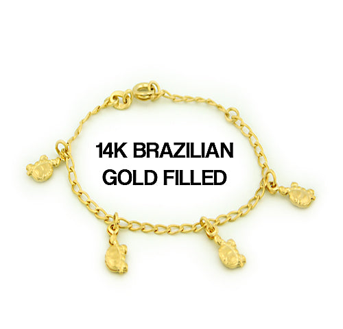 Load image into Gallery viewer, 14k Brazilian Gold Filled Figaro Turtle Charm Bracelet 5''
