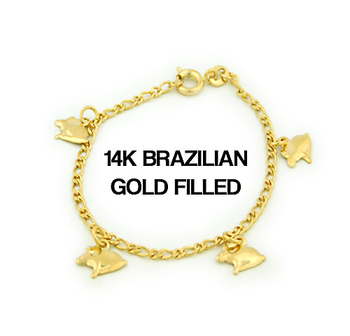 Load image into Gallery viewer, 14k Brazilian Gold Filled Figaro Rabbit Charm Bracelet 5''
