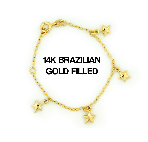 Load image into Gallery viewer, 14k Brazilian Gold Filled Figaro Stars Charm Bracelet 5''
