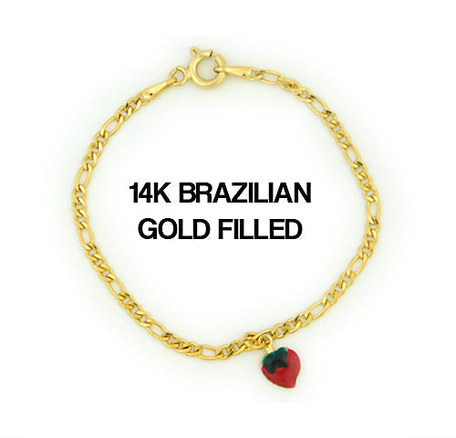 Load image into Gallery viewer, 14k Brazilian Gold Filled Figaro Strawberry Charm Bracelet 5''
