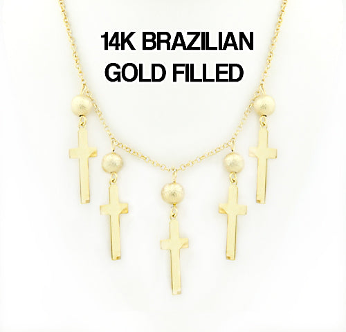Load image into Gallery viewer, 14k Brazilian Gold Filled Hanging ball cross Chain 18''
