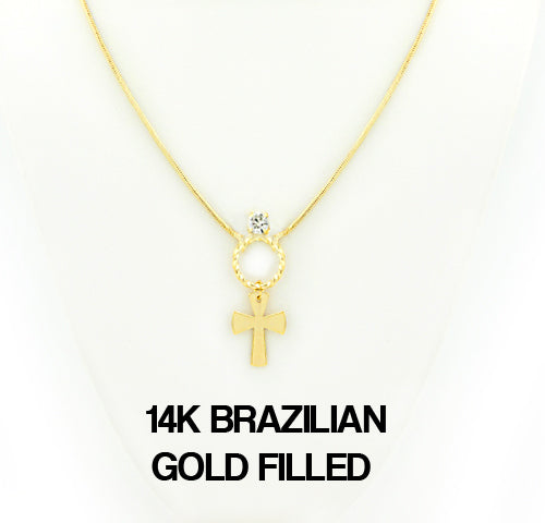 Load image into Gallery viewer, 14k Brazilian Gold Filled Circle cross Chain 18''
