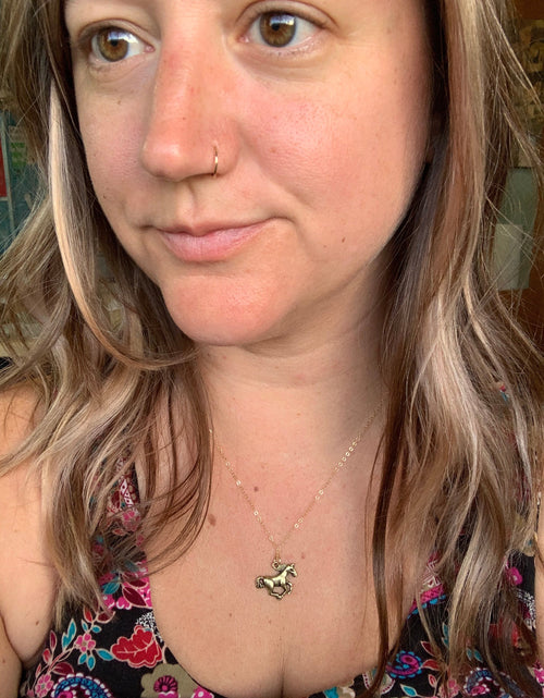 Load image into Gallery viewer, Running Horse Charm Necklace by Jennifer Cervelli Jewelry
