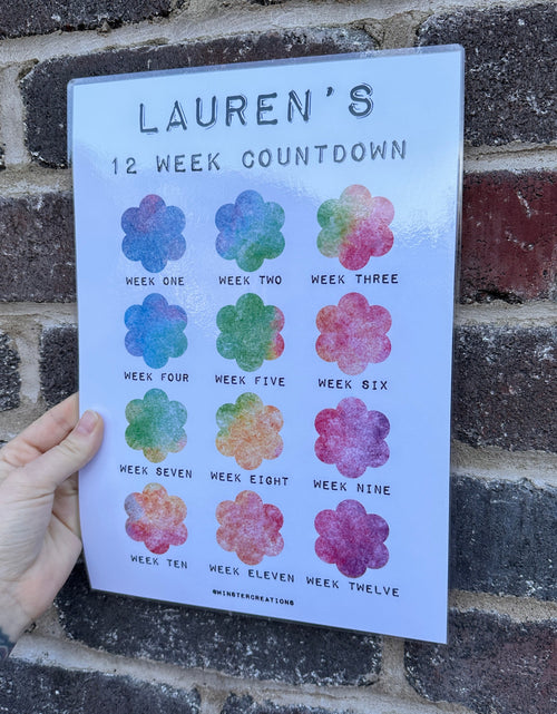 Load image into Gallery viewer, Personalised A4 Any Name Rainbow Watercolour Flower 12 Week Countdown Weight Loss Chart Tracker Print - Laminated With Drywipe Pen by WinsterCreations™ Official Store
