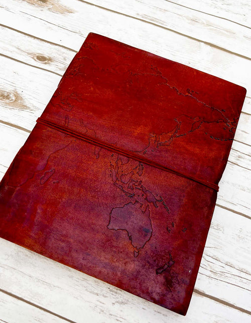 Load image into Gallery viewer, Extra Large World Map 14x11 Handmade Leather Journal by Soothi
