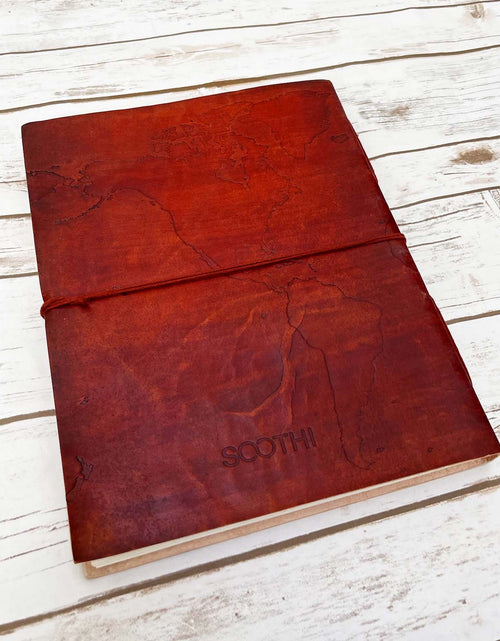 Load image into Gallery viewer, Extra Large World Map 14x11 Handmade Leather Journal by Soothi
