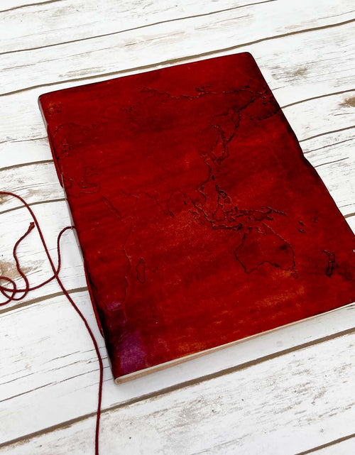 Load image into Gallery viewer, Extra Large World Map 14x11 Handmade Leather Journal by Soothi
