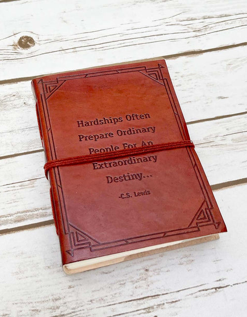 Load image into Gallery viewer, Hardships And Extraordinary Journey C.S. Lewis Quote Leather Journal - 7x5 by Soothi
