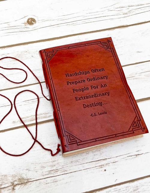 Load image into Gallery viewer, Hardships And Extraordinary Journey C.S. Lewis Quote Leather Journal - 7x5 by Soothi
