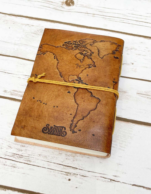 Load image into Gallery viewer, World Map 7x5 Handmade Leather Journal by Soothi
