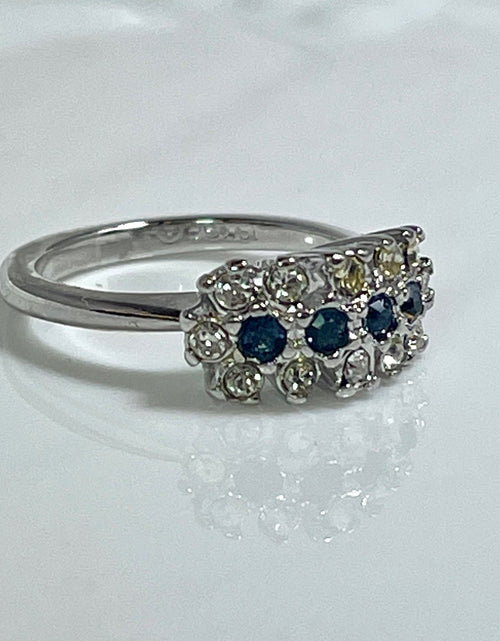 Load image into Gallery viewer, Vintage Ring Emerald or Sapphire and Clear Austrian Crystals 18k Gold Electroplated Cluster Made in USA by PVD Vintage Jewelry
