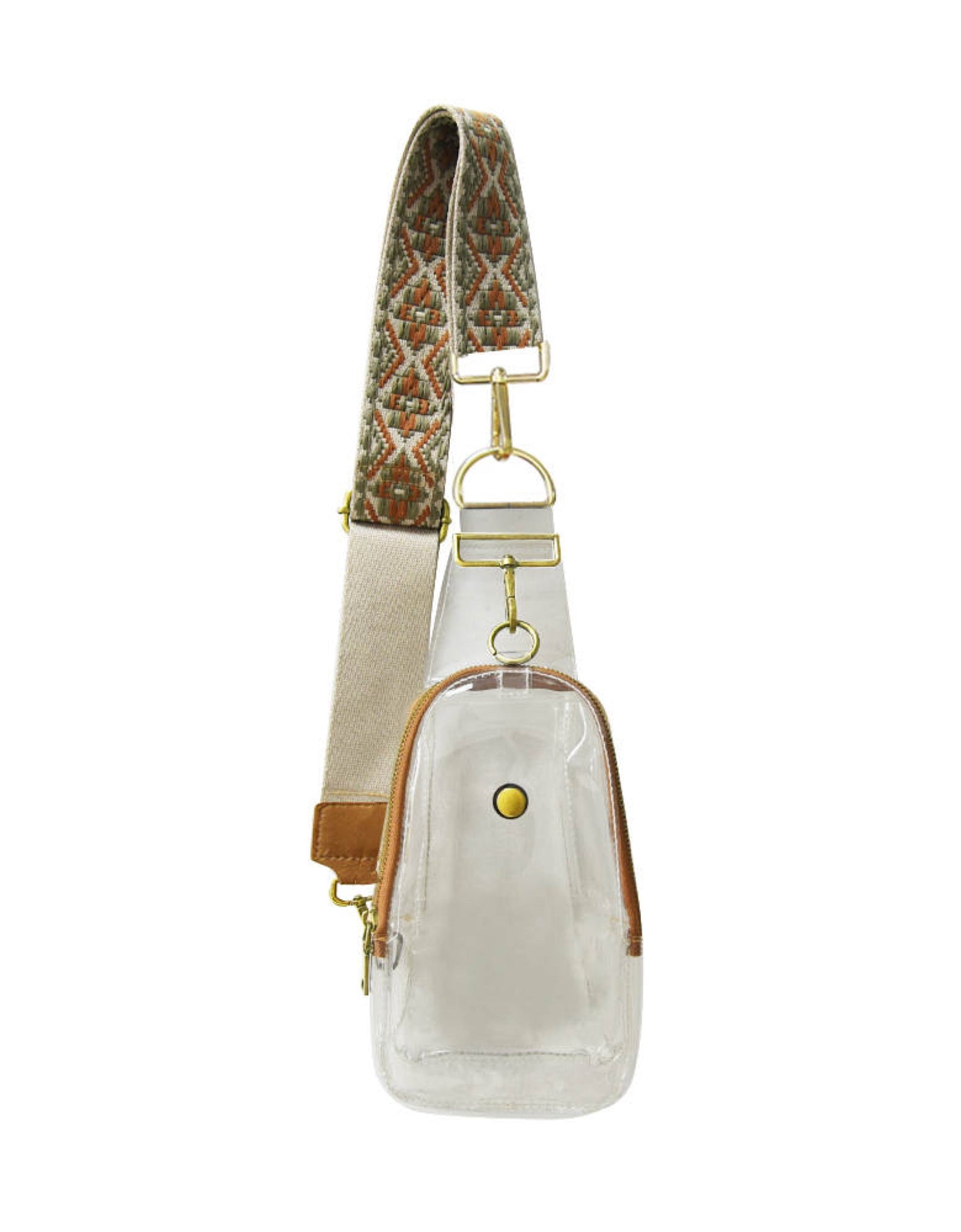The James | Clear with Brown Trim Sling Bag - Pick Your Strap by Babs+Birdie