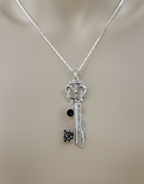 Load image into Gallery viewer, Butterfly Skeleton Key Necklace by The Urban Charm
